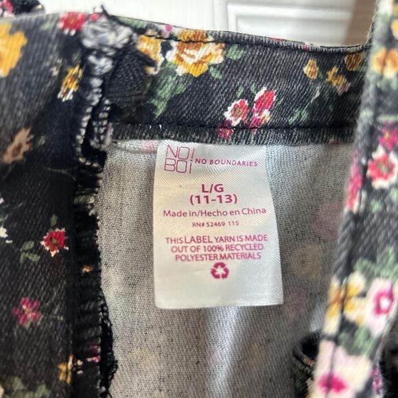 No Boundaries Large Black Floral Button-Front Denim Mini Dress - Picture 2 of 6